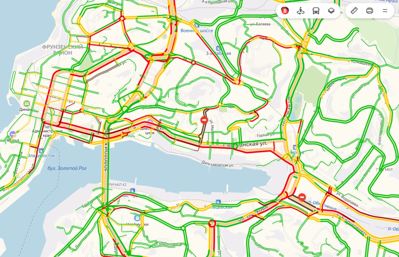 Пробки владивосток онлайн сейчас карта