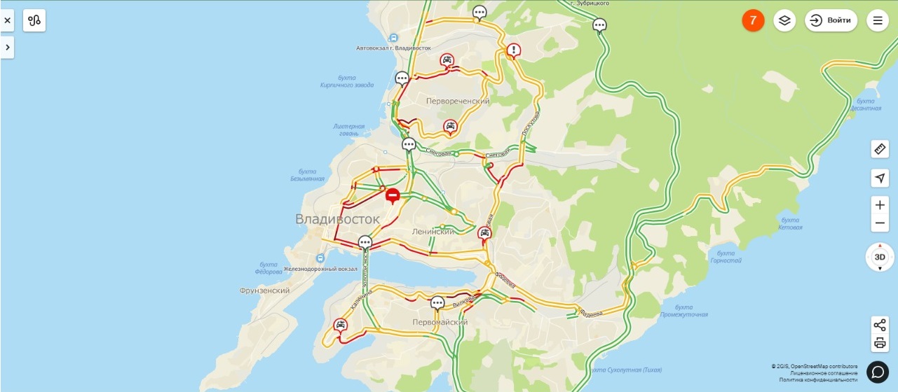 Карта владивостока с улицами и остановками